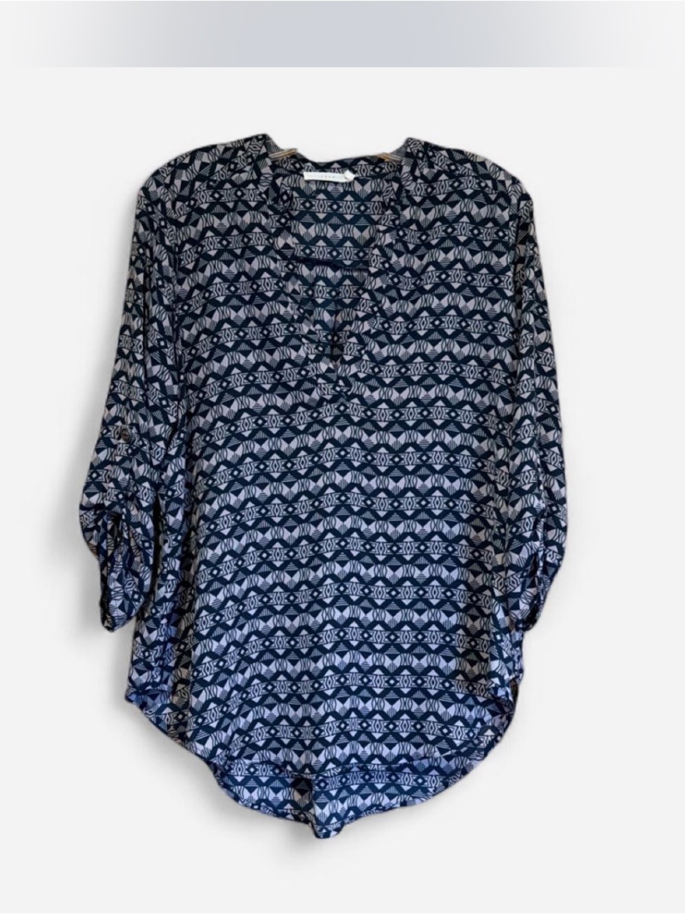 Women's Blue Printed V-Neck Blouse